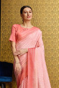 Peach Georgette Saree With Blouse Piece