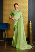 Green Georgette Printed Saree With Blouse Piece