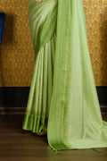 Green Georgette Printed Saree With Blouse Piece