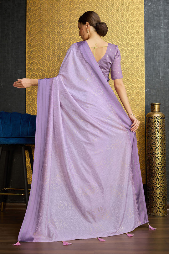 Purple Georgette Printed Saree With Blouse Piece