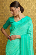 Teal Georgette Saree With Blouse Piece