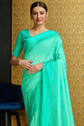 Teal Georgette Saree With Blouse Piece