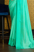 Teal Georgette Saree With Blouse Piece