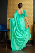 Teal Georgette Saree With Blouse Piece