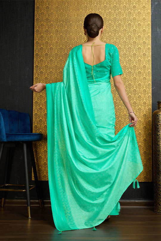 Teal Georgette Saree With Blouse Piece