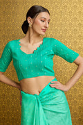 Teal Georgette Saree With Blouse Piece