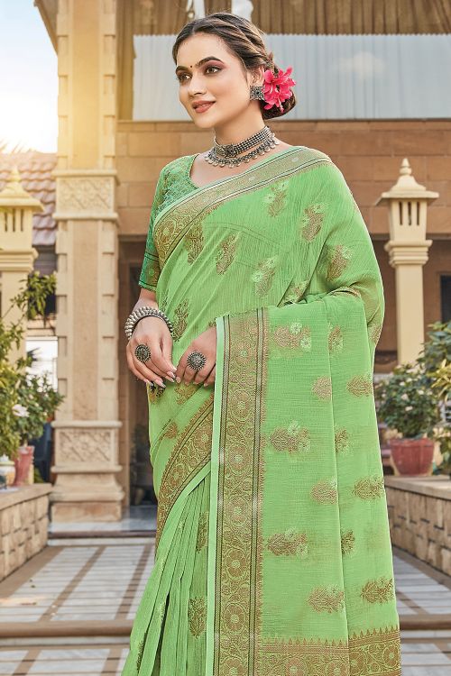 Fern Green Linen Blend Saree