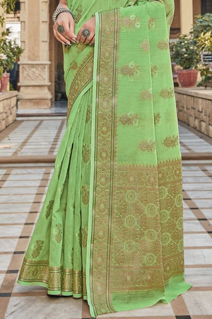 Fern Green Linen Blend Saree