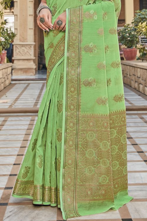 Fern Green Linen Blend Saree
