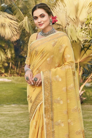 Dandelion Yellow Linen Blend Saree