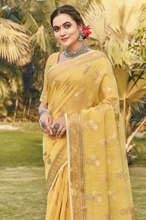 Dandelion Yellow Linen Blend Saree