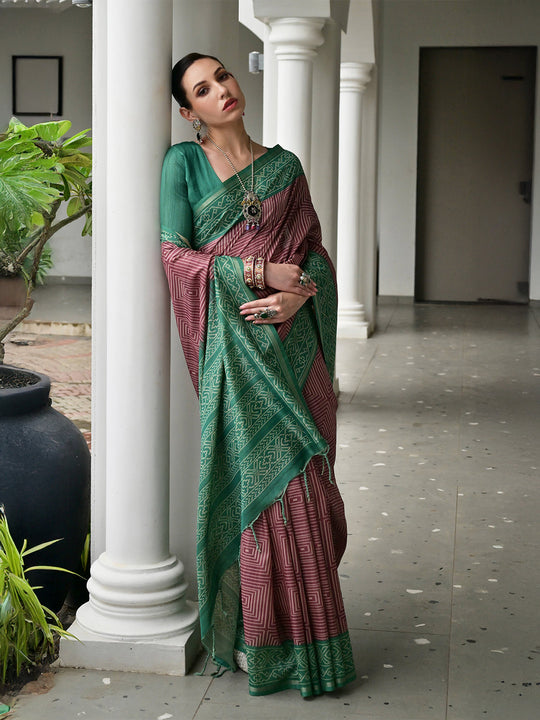 Green Soft Tussar Silk Saree With Blouse Piece