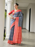Red Soft Tussar Silk Saree With Blouse Piece