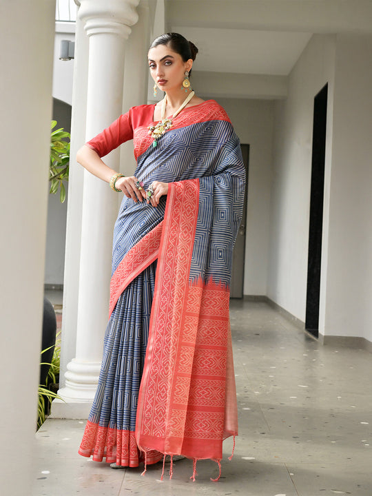 Red Soft Tussar Silk Saree With Blouse Piece