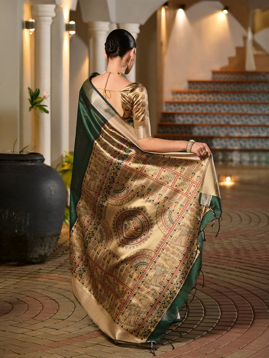 Green Soft Tussar Silk Saree With Blouse Piece