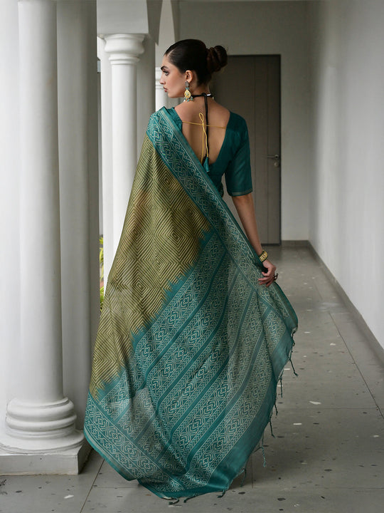 Rama Soft Tussar Silk Saree With Blouse Piece