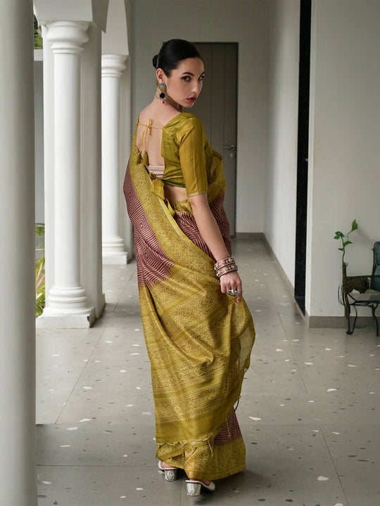 Pista Soft Tussar Silk Saree With Blouse Piece