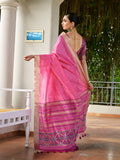 Pink Raw Silk Patola Saree With Blouse Piece