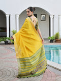 Yellow Raw Silk Patola Saree With Blouse Piece