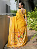 Yellow Paithani Silk Saree With Blouse Piece