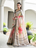 Grey Satin Silk Saree With Blouse Piece