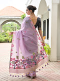 Lavendor Muga Cotton Saree With Blouse Piece