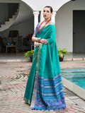 Rama Raw Silk Patola Saree With Blouse Piece