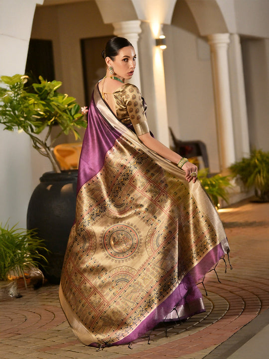 Wine Soft Tussar Silk Saree With Blouse Piece