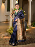 Blue Soft Tussar Silk Saree With Blouse Piece