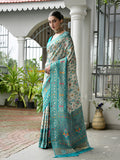 Sea-Green Banarasi Silk Patola Saree With Blouse Piece
