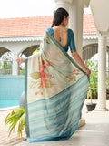 Firozi Satin Silk Saree With Blouse Piece