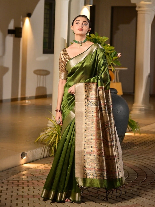 Mahendi Soft Tussar Silk Saree With Blouse Piece