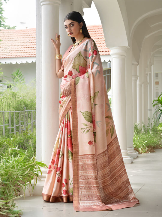 Coffee Satin Silk Saree With Blouse Piece