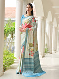 Firozi Satin Silk Saree With Blouse Piece