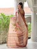 Coffee Satin Silk Saree With Blouse Piece
