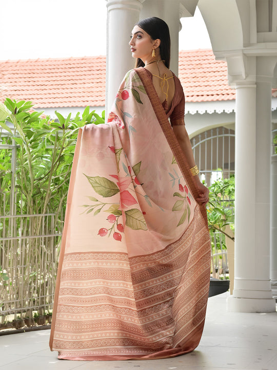 Coffee Satin Silk Saree With Blouse Piece