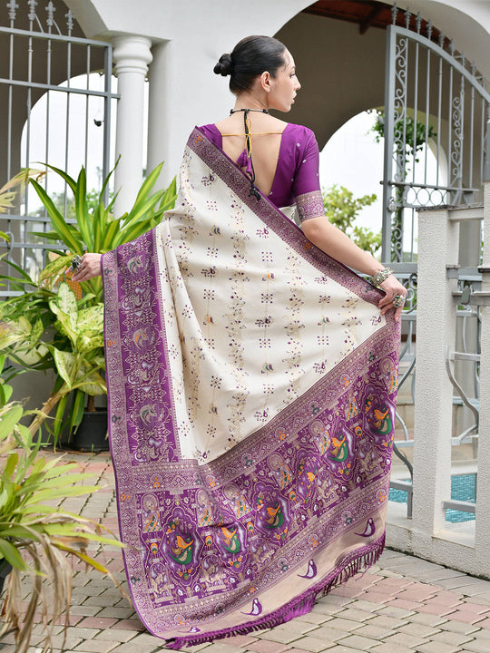 Wine Banarasi Silk Patola Saree With Blouse Piece