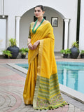 Yellow Raw Silk Patola Saree With Blouse Piece