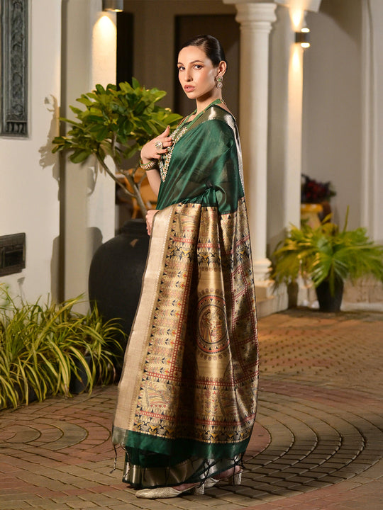 Green Soft Tussar Silk Saree With Blouse Piece