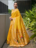 Yellow Paithani Silk Saree With Blouse Piece