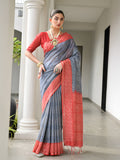 Red Soft Tussar Silk Saree With Blouse Piece