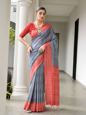 Red Soft Tussar Silk Saree With Blouse Piece