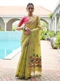 Pista Muga Cotton Saree With Blouse Piece