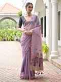 Lavendor Muga Cotton Saree With Blouse Piece