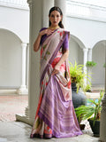 Lavender Satin Silk Saree With Blouse Piece