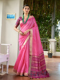 Pink Raw Silk Patola Saree With Blouse Piece