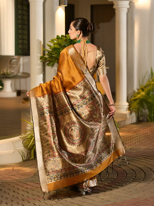 Yellow Soft Tussar Silk Saree With Blouse Piece