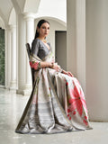Grey Satin Silk Saree With Blouse Piece