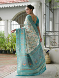 Sea-Green Banarasi Silk Patola Saree With Blouse Piece