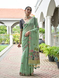 Sea-Green Muga Cotton Saree With Blouse Piece